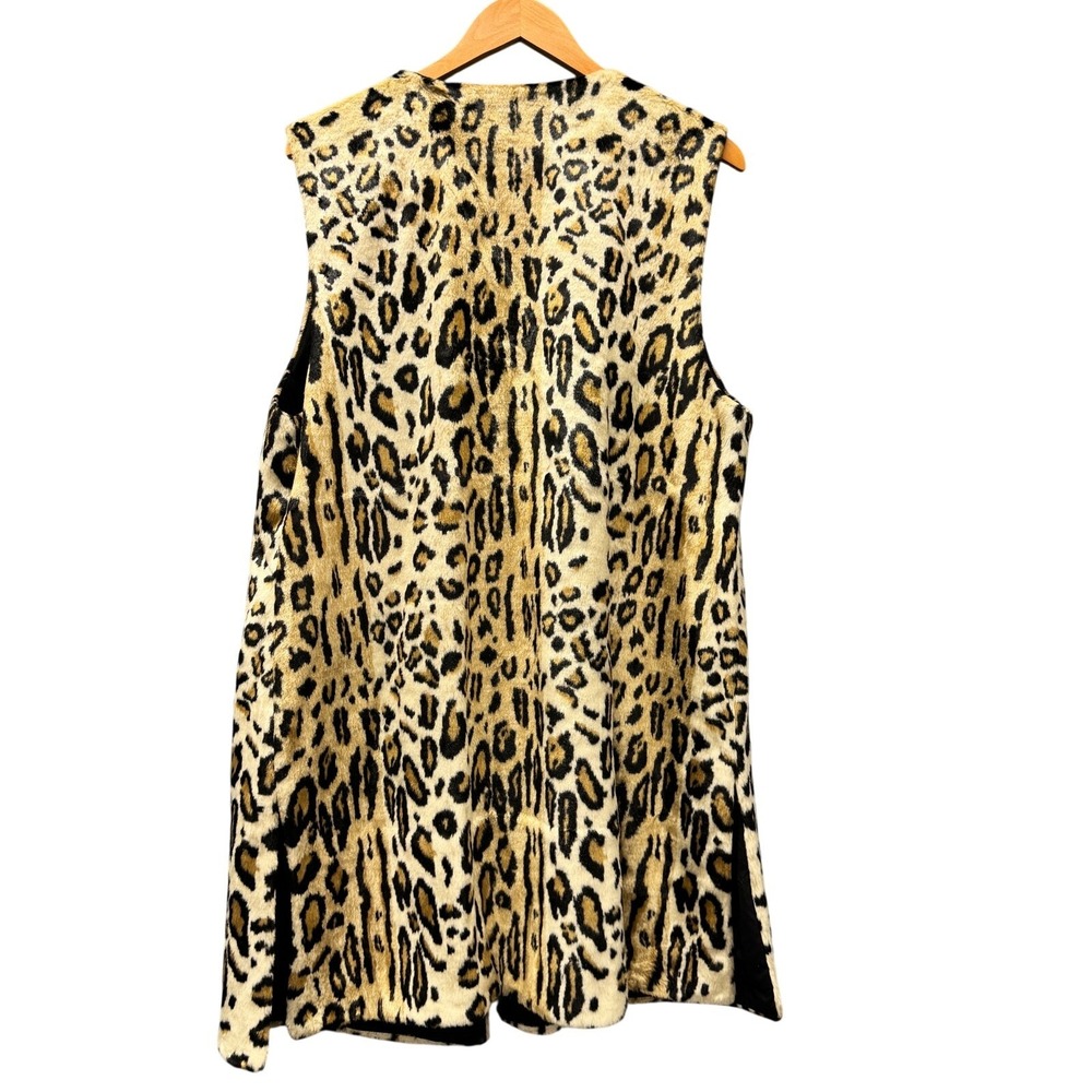 Chico's Vest Womens XL Faux Fur Open Jacket Long Comfy Leopard Print Side Slits - Picture 4 of 10